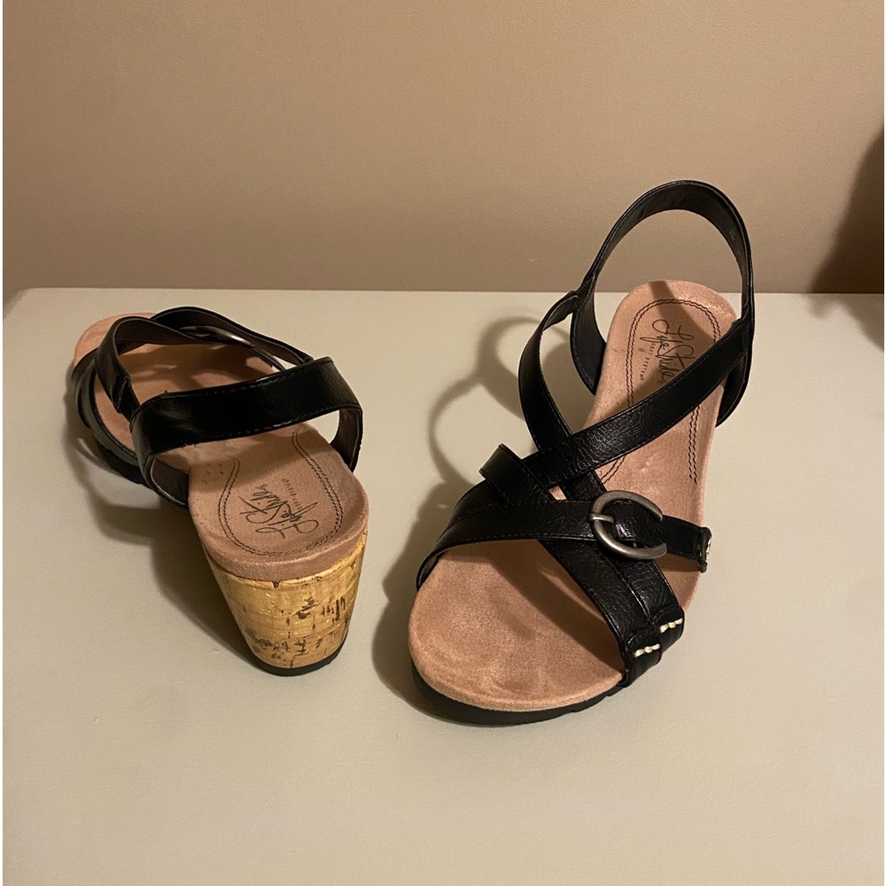 Women’s Life Stride Black Strappy Wedges